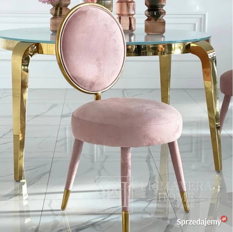 Krzesło glamour, tapicerowane, różowo-złote PINK