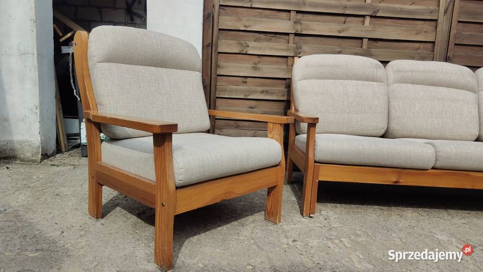 Komplet kanapa fotel drewno sosnowe lata 80 Warszawa