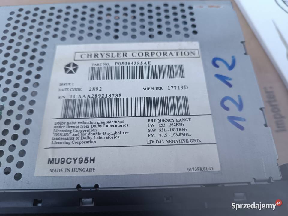 Radio PT Cruiser P05064385AE voyager używane Sprzęt audio fabryczny śląskie Częstochowa sprzedam