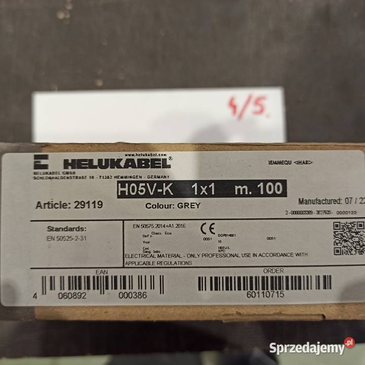 Przewód LgYH07VK 1x1 szary 450750V Gliwice