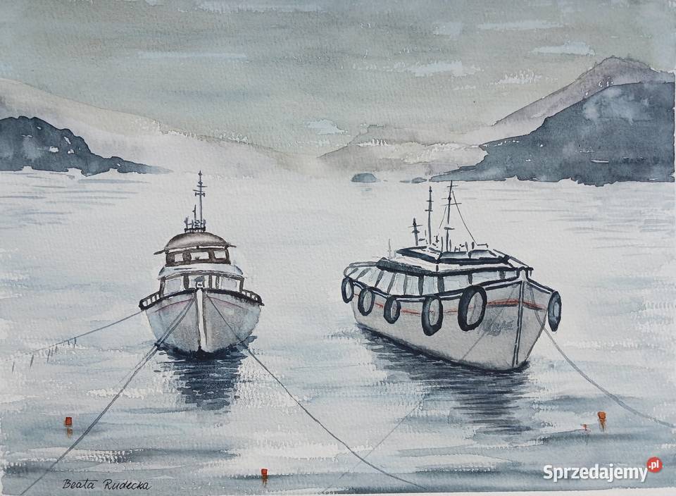 Akwarela Akwarelka Obraz pt Fiordy 31 x 23 Malarstwo Warszawa