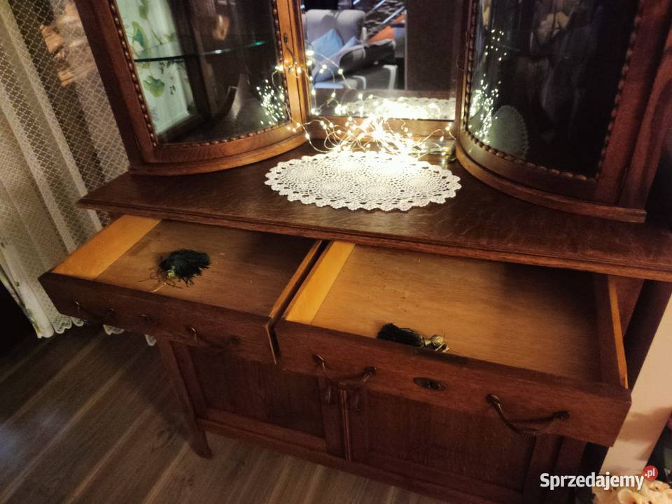 Kredens drewniany przeszklone gablotki lustro 49cm Rzeszów sprzedam