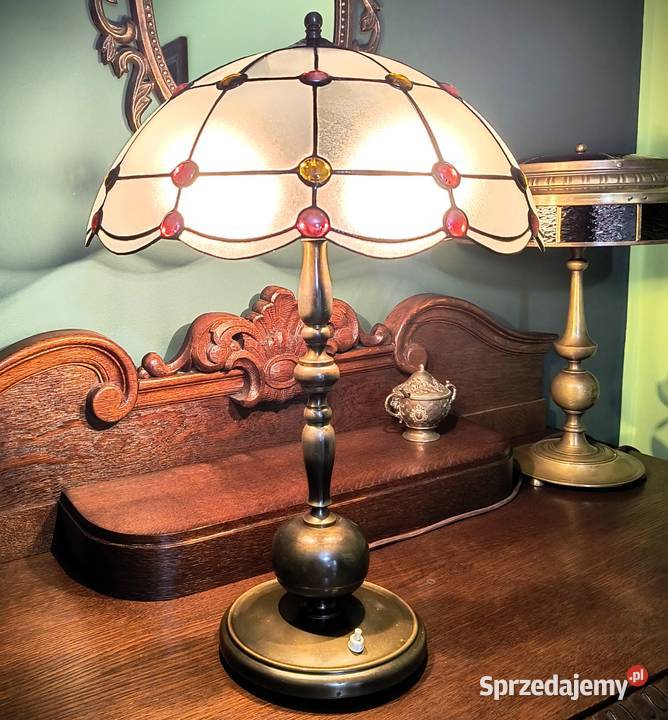 Lampa mosiądz witraż szkło gięte kaboszony Antyki Wysoka