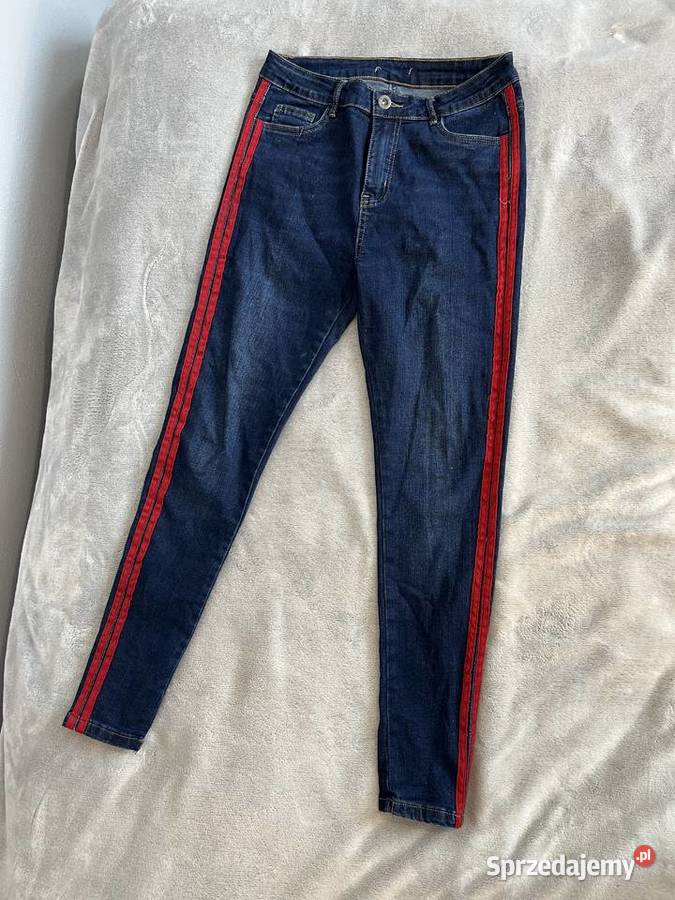 Jeansy dżinsy skinny niebieskie z czerwonymi czerwony Jasło