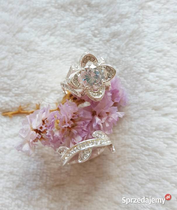 Nowy pierścionek podwójny srebrny kolor kwiat Szczecin