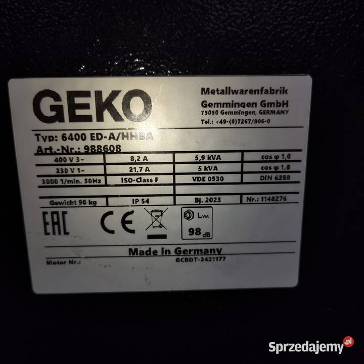 Agregat prądotwórczy 230400v Honda śląskie Dąbrowa Zielona