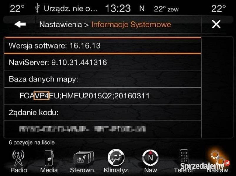 Konwersja Polskie menu Mapy UCONNECT 84 Jeep