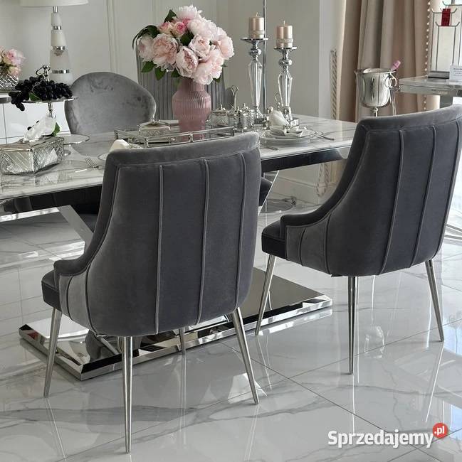 Krzesło srebrne glamour szare proste nogi 56cm