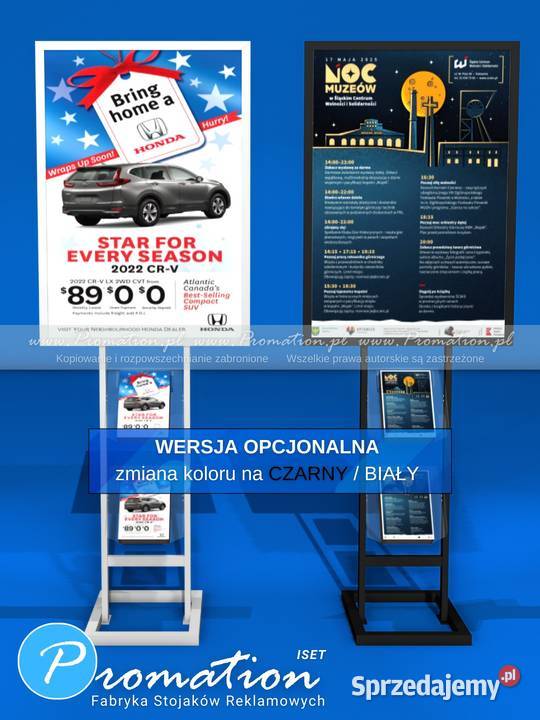 Biały metalowy stojak reklamowy na ulotki A5 i Poznań