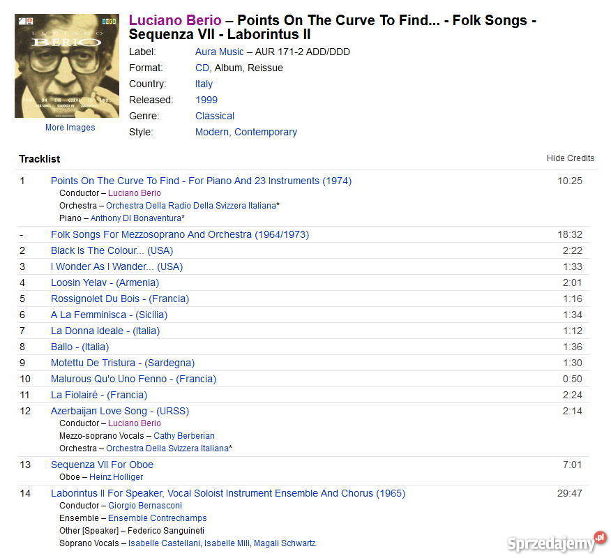 CD Luciano Berio Points On The Curve To Find CD