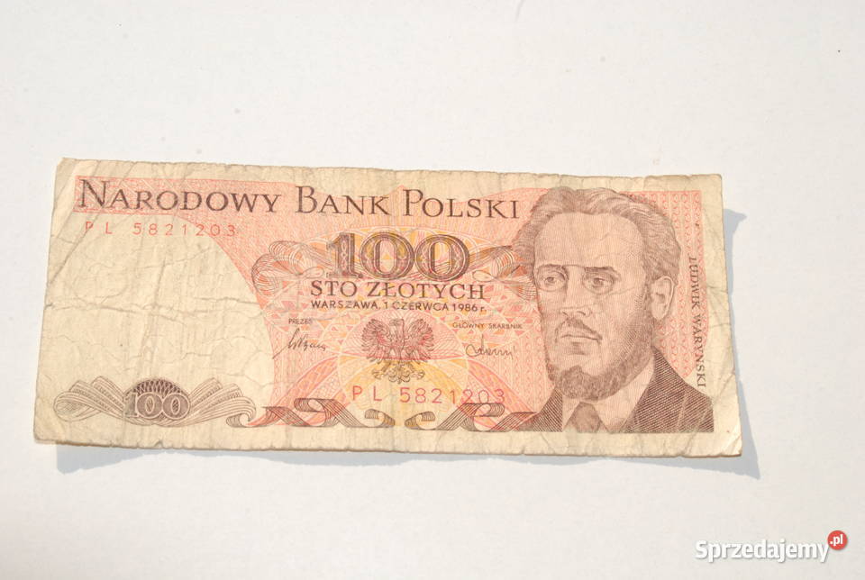 Stary banknot 100 złotych Waryński 1986 antyk Antyki, Sztuka, Kolekcje śląskie Cieszyn