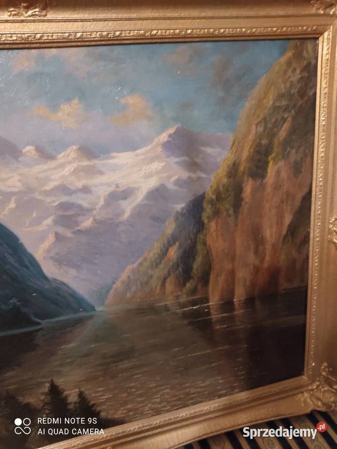 Obraz w złotej ramie sygnowany malowany na