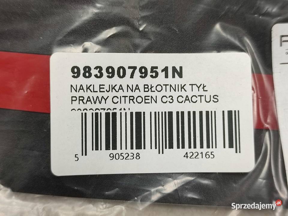 NAKLEJKA SŁUPKA PRAWY TYŁ CITROEN C3 III SX 2016 sprzedam