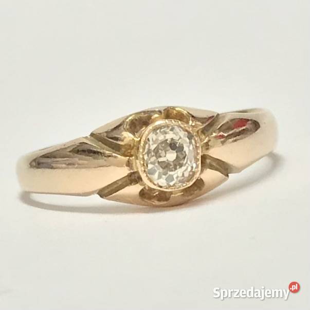 Złoty PIERŚCIONEK 750 18K z DIAMENTEM w starym złoto Warszawa