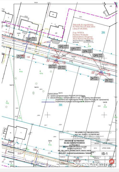 Dobrzykowice 1250 m trzy działki prąd woda gaz dolnośląskie