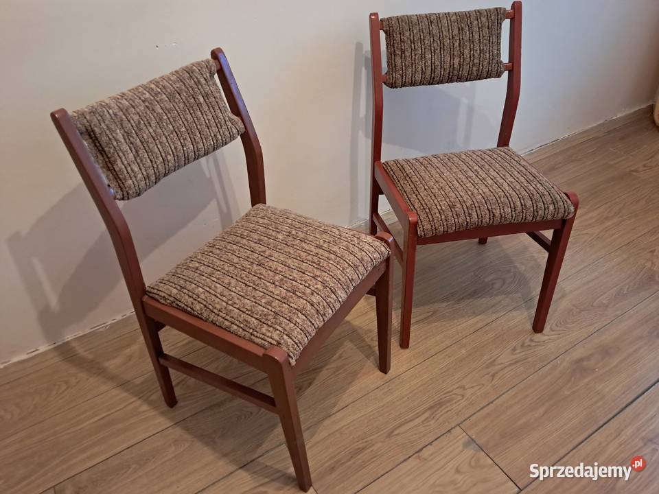 Krzesła drewniane z beżowym obiciem 2 Vintage do Kraków