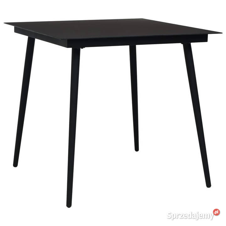 Stół ogrodowy czarny 80x80x74 stal i szkło