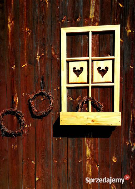 Donica drewniana jako okno kwietnik rustykalny świętokrzyskie Radków