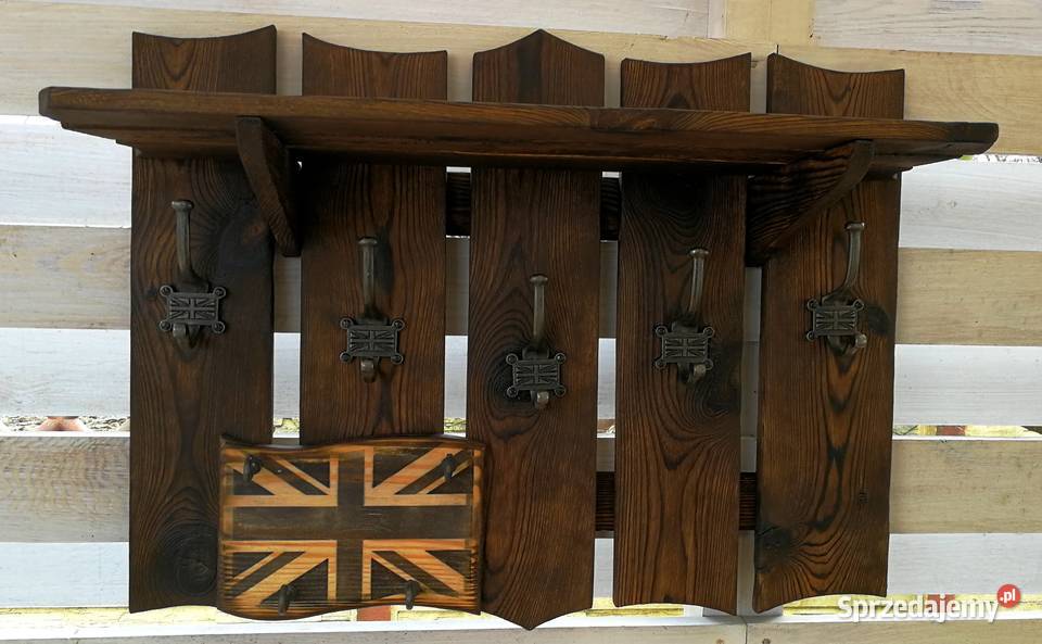 Wieszak drewniany vintage rustykalny loft flaga Pozostałe Radków