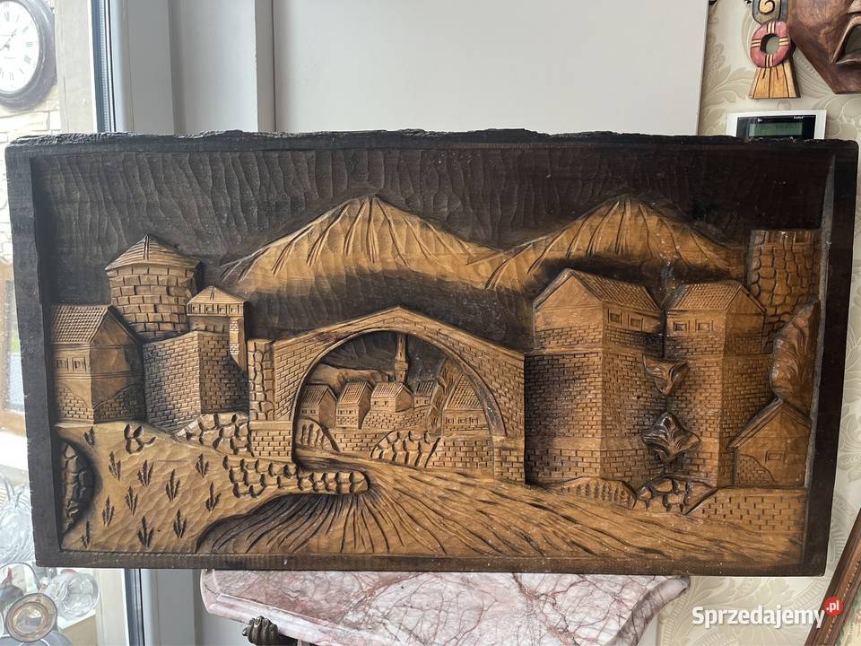 Rękodzieło obraz rzeźbiony na deskach relief dolnośląskie Bystrzyca Kłodzka