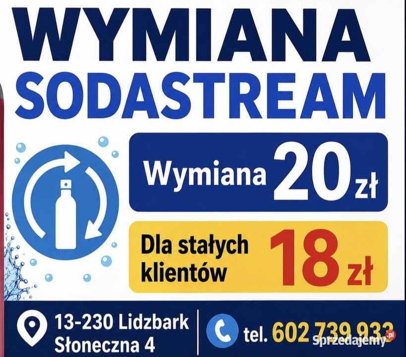 Sodastream wymiana 20 stały klient 18 Gazowane Wielki Łęck sprzedam