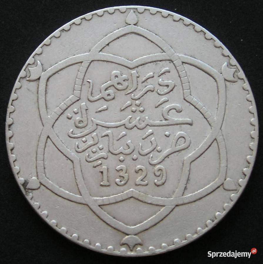 Maroko 10 dirham 1911 SREBRO Łódź