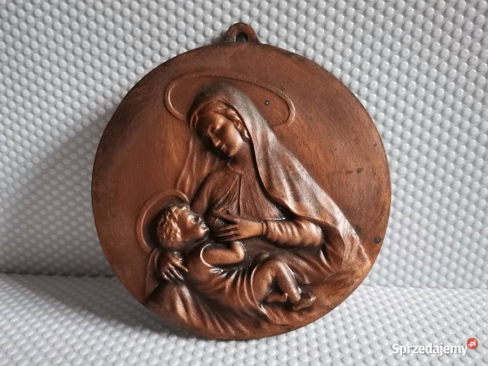 Stary metalowy medal klipa zawieszka Matka Boska Katowice