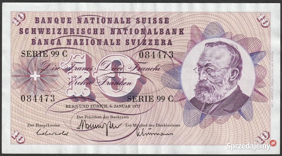 SZWAJCARIA 10 FRANKÓW 1977 GOTTFRIED KELLER Łódź sprzedam