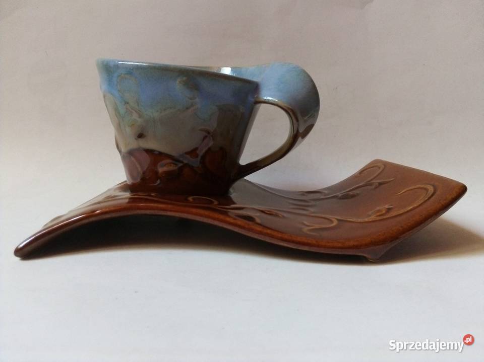 artystyczna ceramiczna filiżanka boho handmade brązowy Częstochowa sprzedam