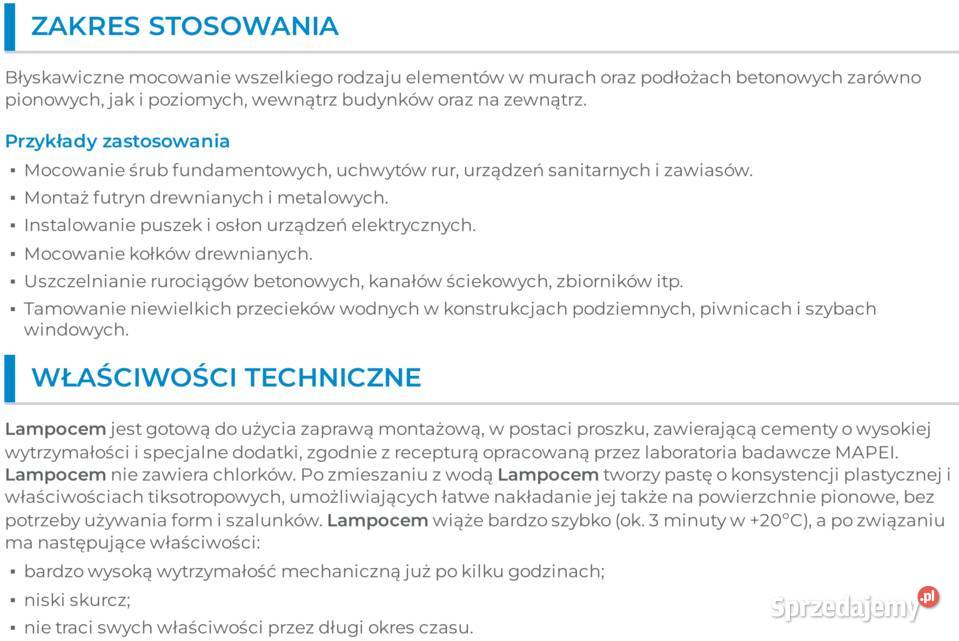 Mapei Lampocem 5 nie ceresit cx5 Gdów sprzedam