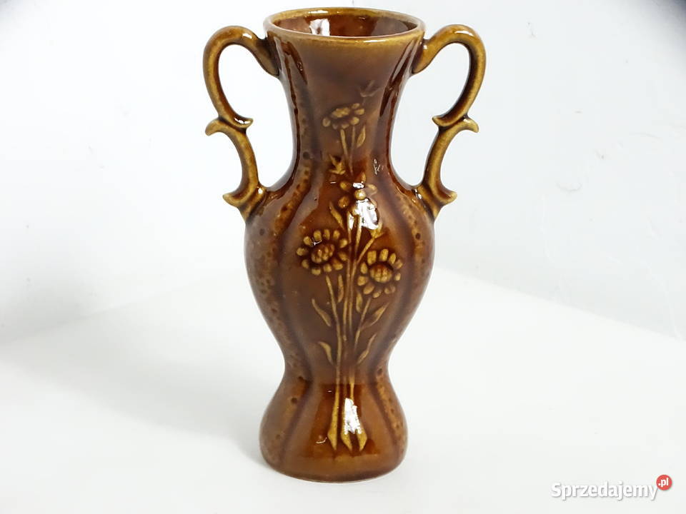 Piękny Vintage Wazonu Ceramiczny w Brązowej Biłgoraj