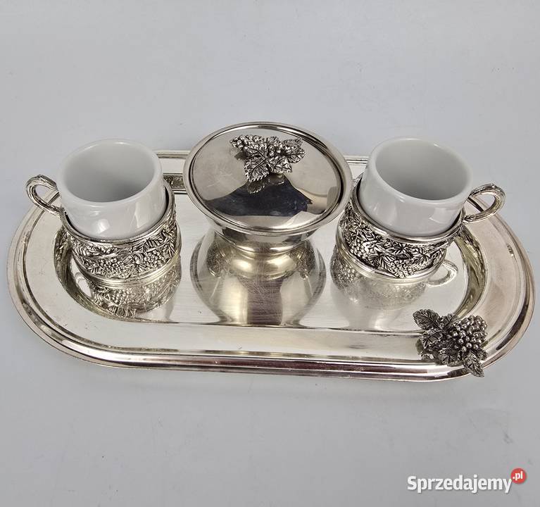 Posrebrzany zestaw do kawy vintage z motywem Bronisze