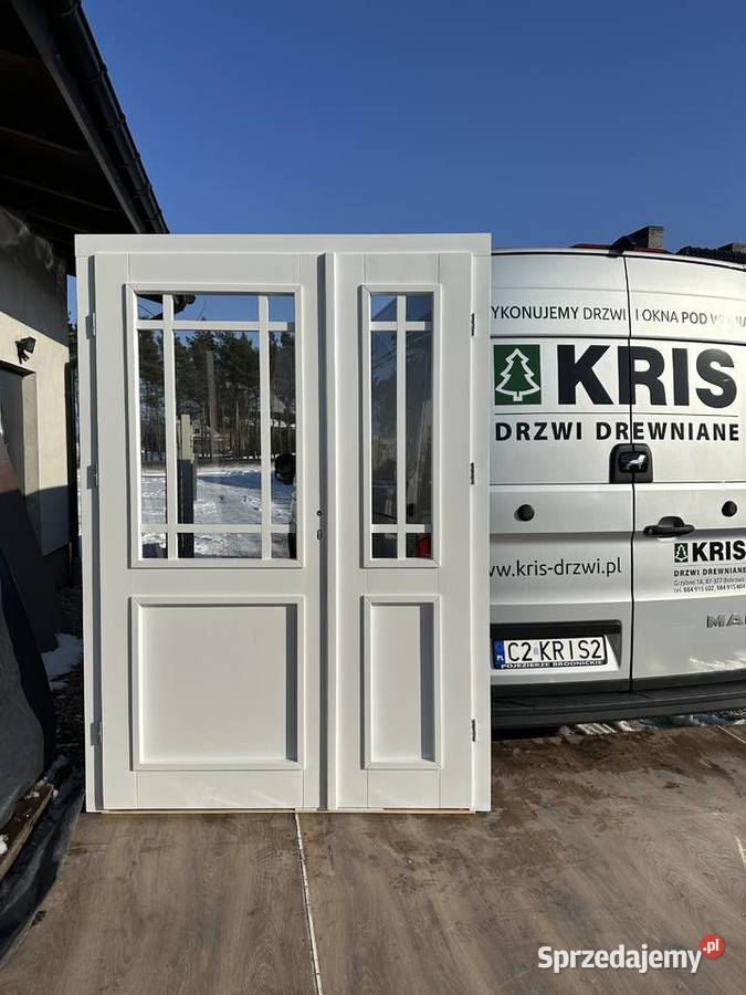Drzwi drewniane dwuskrzydłowe RĘKI ANGIELSKIE Grzybno sprzedam