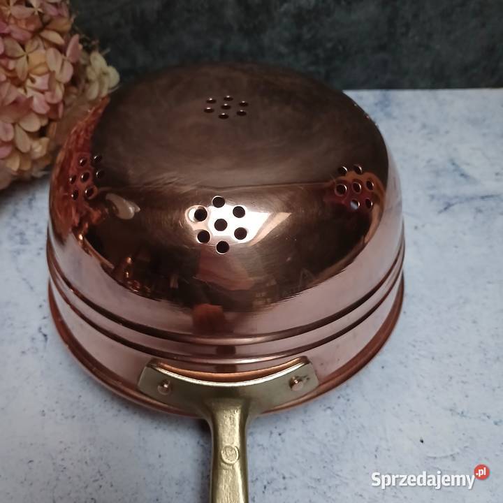 Miedziane sitko durszlak z mosiężną rączką śred