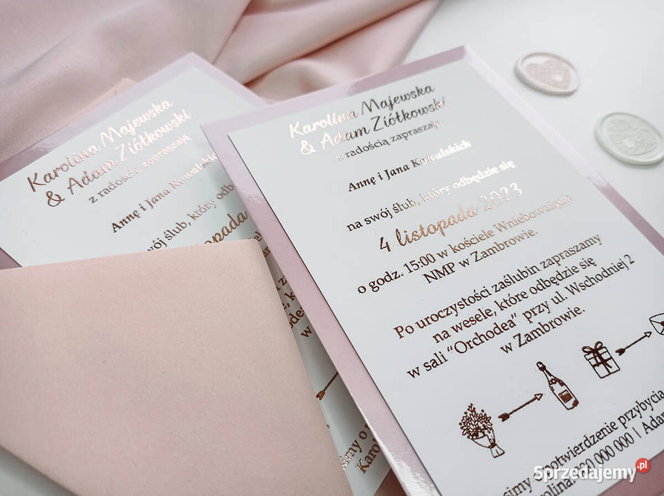MIRROR różowe zaproszenia ślubne glamour Siedlce