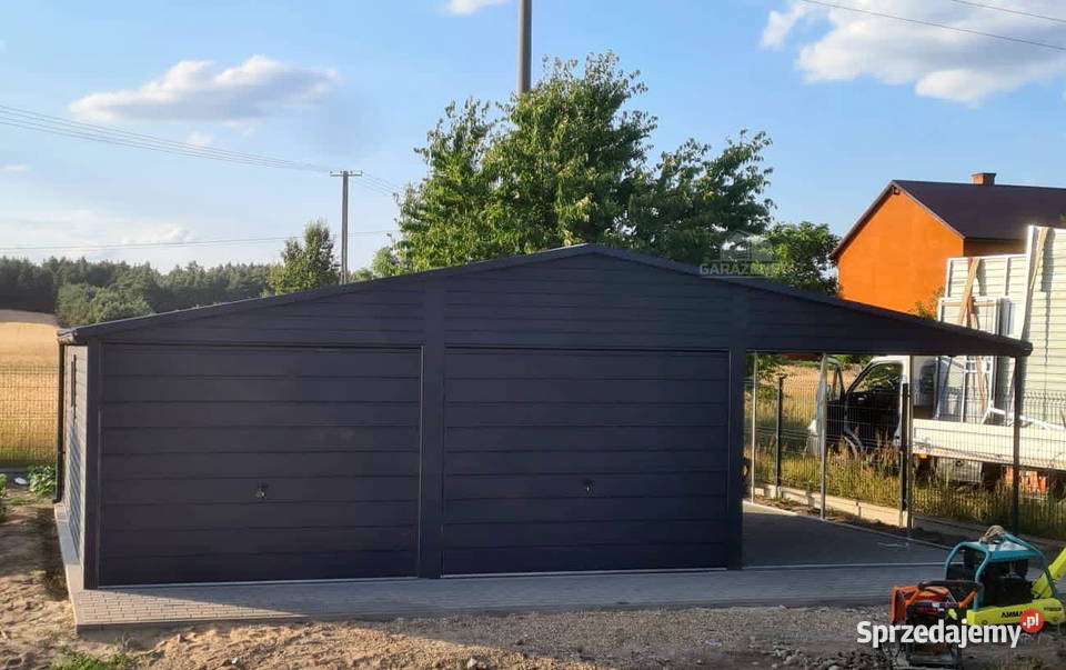 GARAŻ BLASZANY 6m x 6m WIATA 3M DWUSPAD 2xBRAMA Łapanów