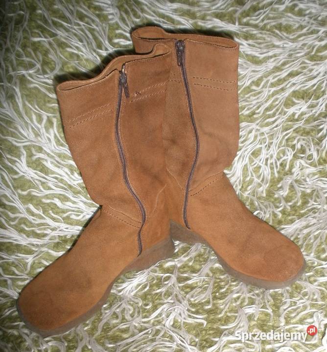 Kozaki skórzane jasnobrązowe damskie ocieplane