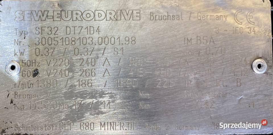 motoreduktor przekładnia 037kW 186obr 3fazowy Pigża