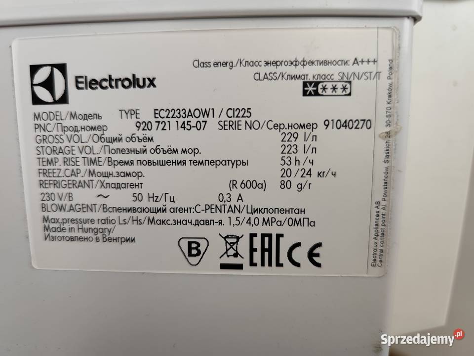 zamrażarka Electrolux Lodówki i zamrażarki śląskie Sosnowiec sprzedam