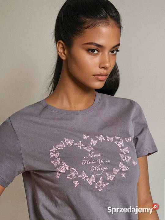 szary tshirt z nadrukiem Sinsay