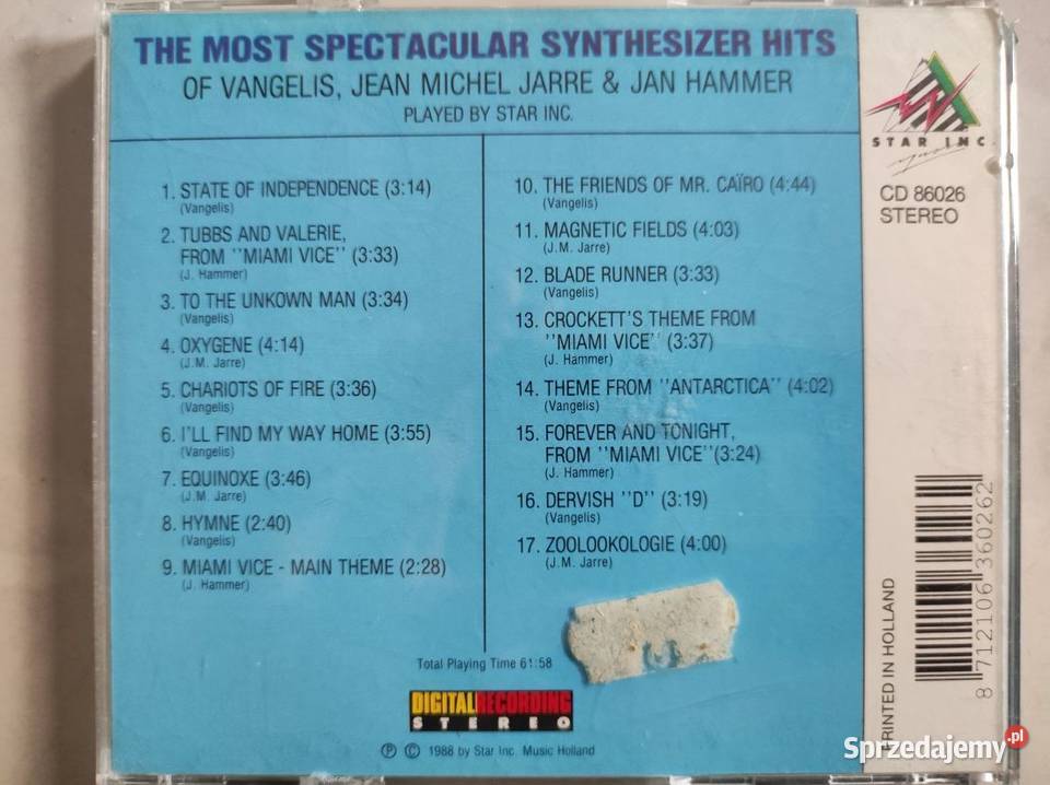 Spectacular Synthesizer Hits Of Vangelis płyta świętokrzyskie Kielce