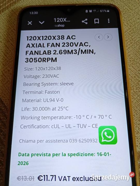 Wentylator do zabudowy fi 12 230V Kraków sprzedam