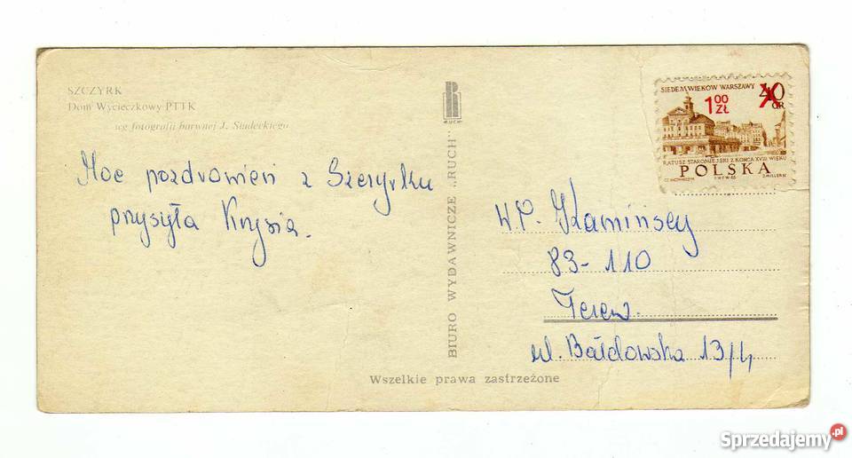 SZCZYRK DOM WYCIECZKOWY PTTK POCZTÓWKA Krynki