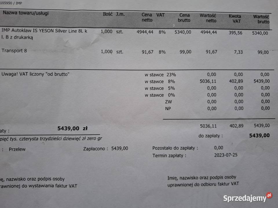 Nowy Autoklaw IS YESON Silver Line 8l kl B z Przyszowa