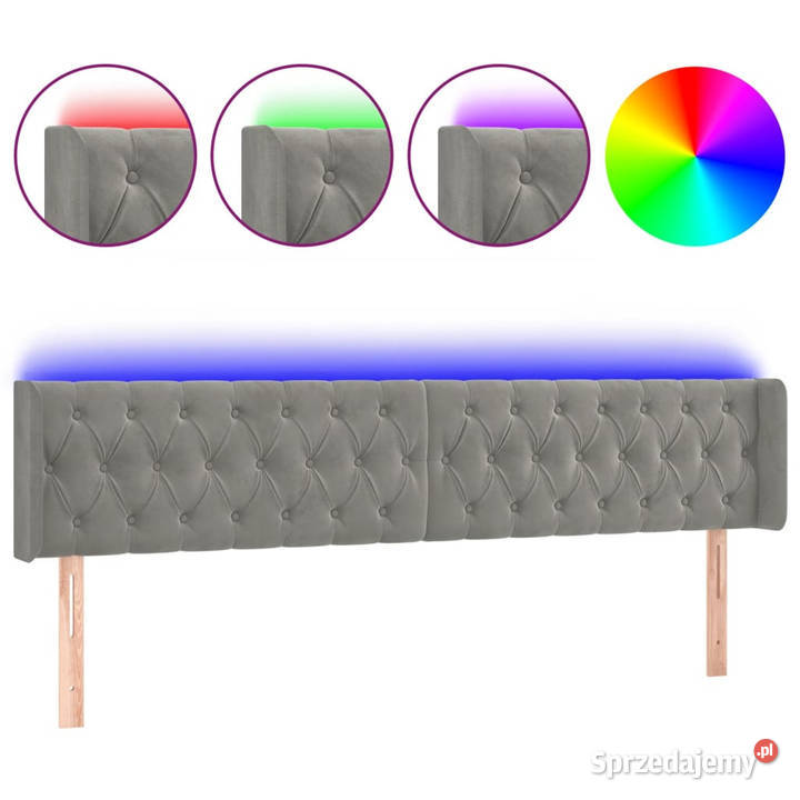 Zagłówek do łóżka z LED jasnoszary 203x16x7888 Ramy i stelaże