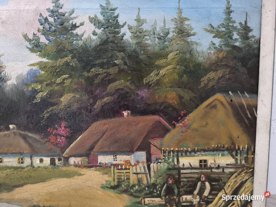 Piękny obraz olejny scena rodzajowa sygnowany Malarstwo łódzkie Łódź sprzedam
