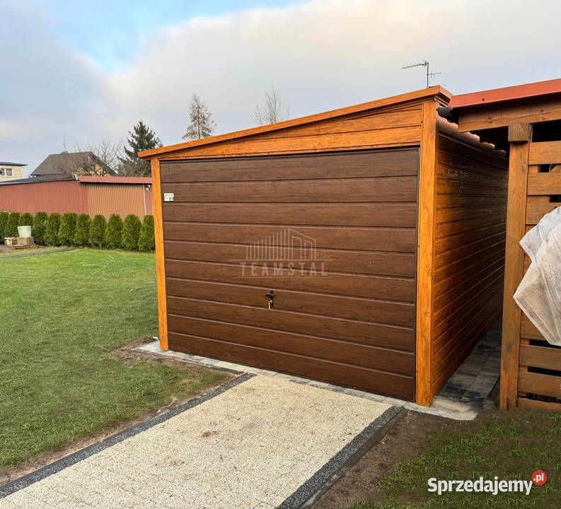 Garaż blaszany 3x45m Brama uchylna drewnopodobny Sieradz