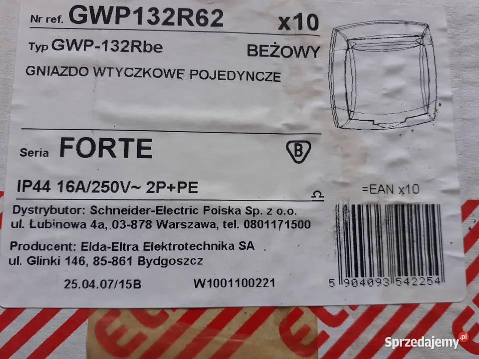 Gniazdo hermetyczne wtyczkowe pojedyncze ELDA Somonino sprzedam