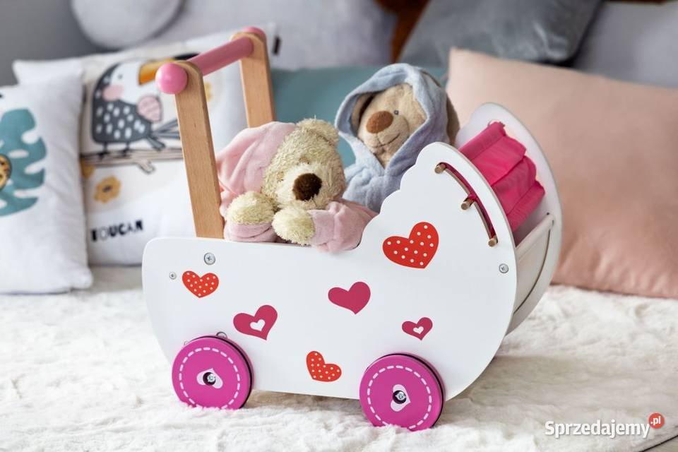 Wózek lalek drewniany z pościelą Ecotoys Bielsk Podlaski