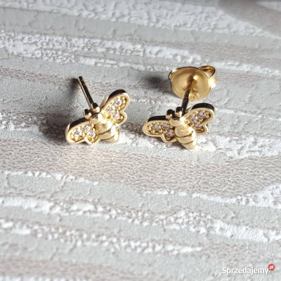 Kolczyki Złote pr585 Pszczółki z kamieniami wielkopolskie Poznań